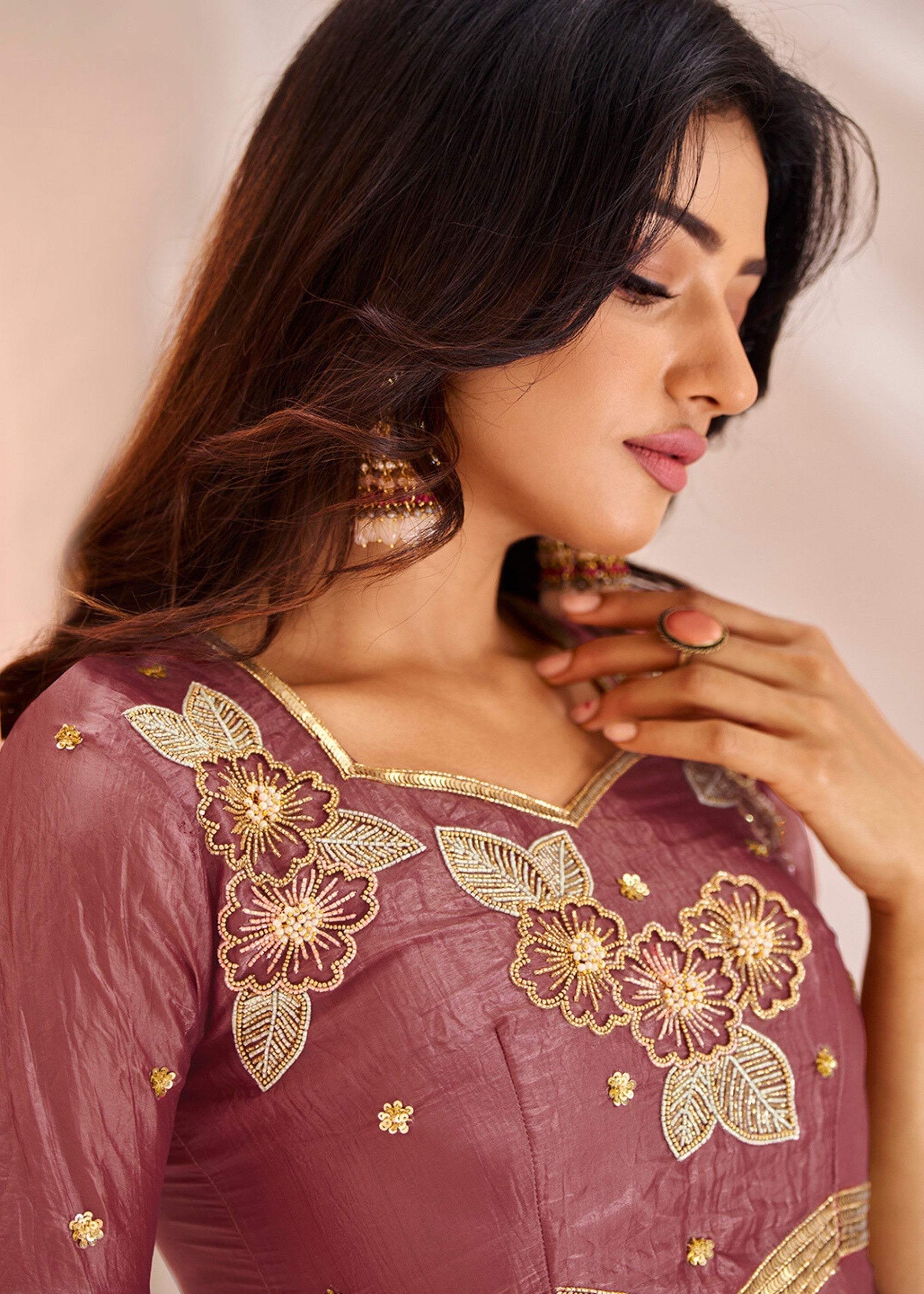 Coral Organza Handwork Tunic - qivii
