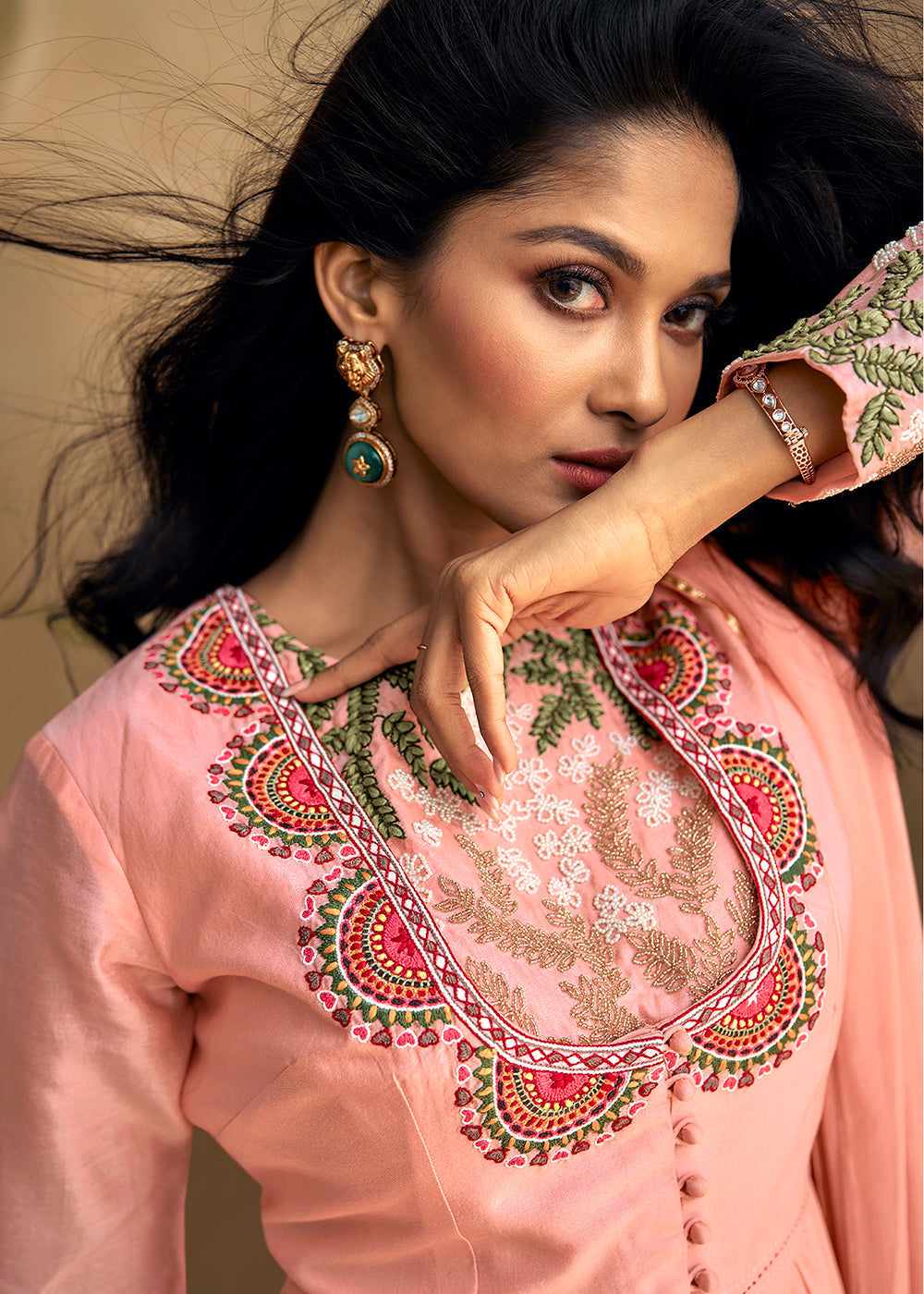 Blush Pink Embroidered Silk Suit - qivii