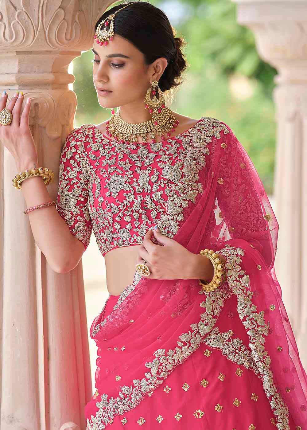 Cerise Pink Soft Net Lehenga Choli with Dori & Sequins work | Ready To Wear - qivii