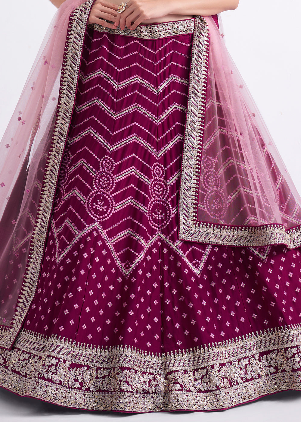 Jam Purple Georgette Lehenga Choli with Cording,Thread,Sequins & Zarkan work | Ready To Wear - qivii