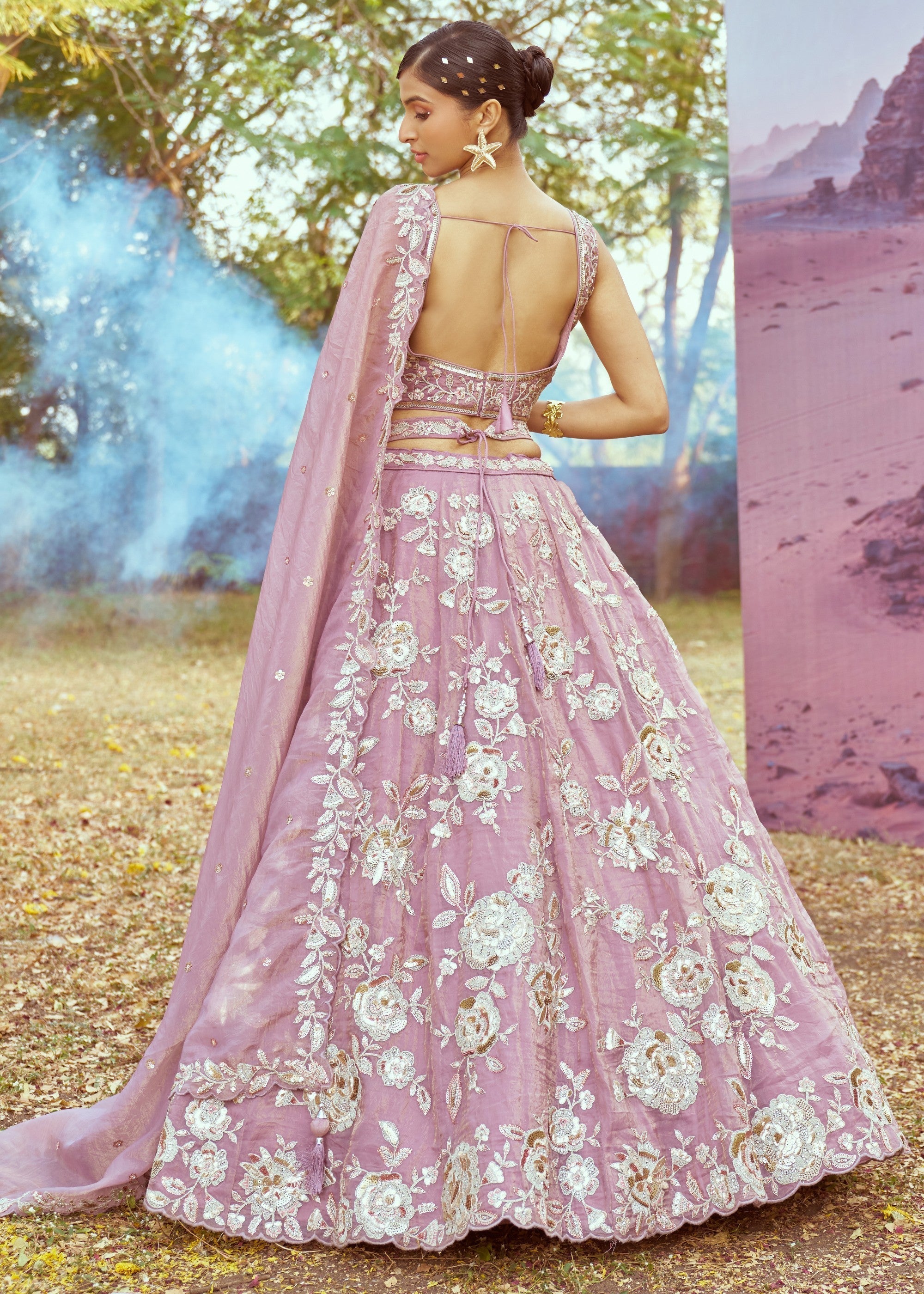 Lavender Organza Sequins embroidery Lehenga | Ready To Wear - qivii