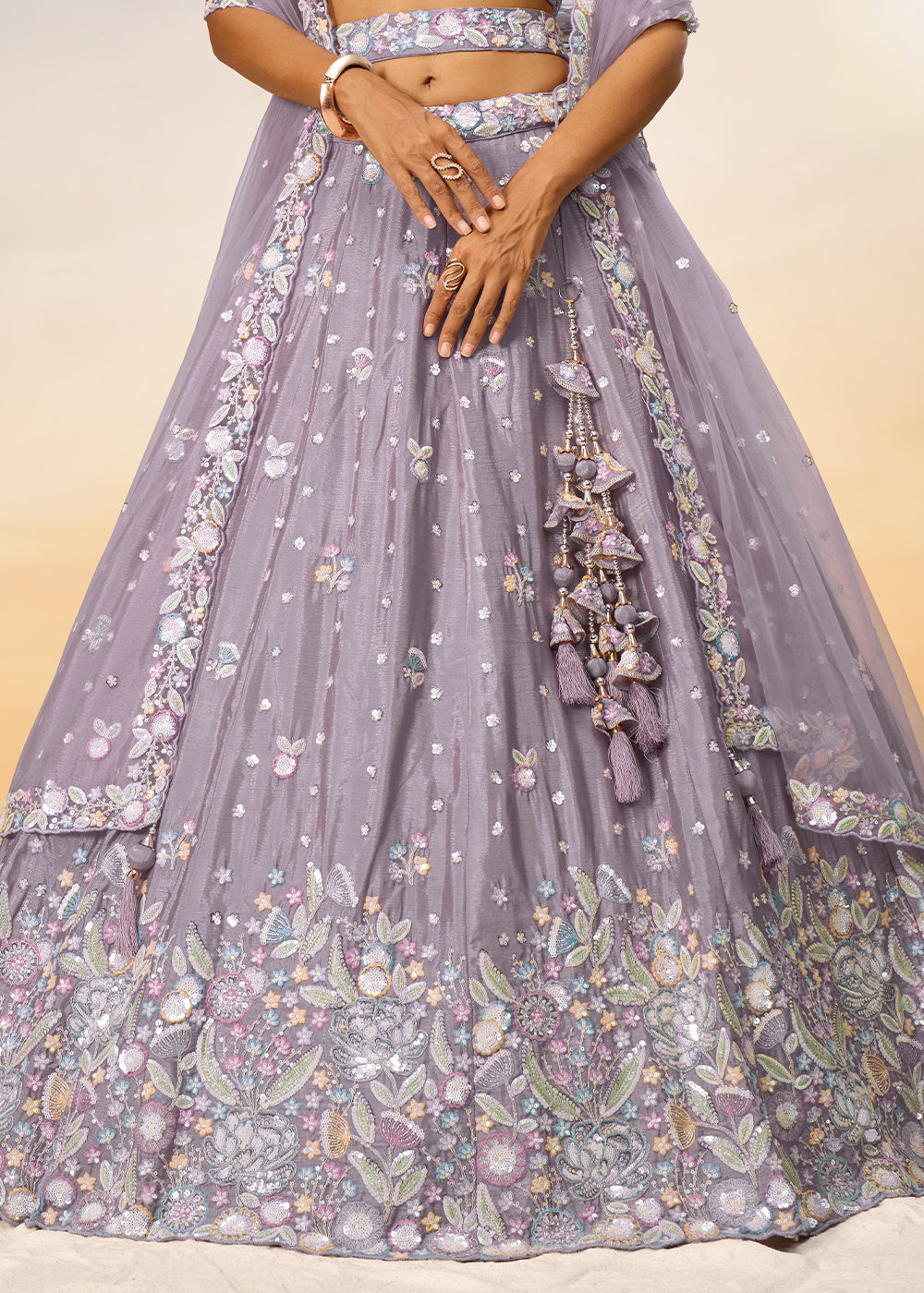 Mauve Purple Chiffon Lehenga Choli with Sequins & Thread Embroidery work | Ready To Wear - qivii