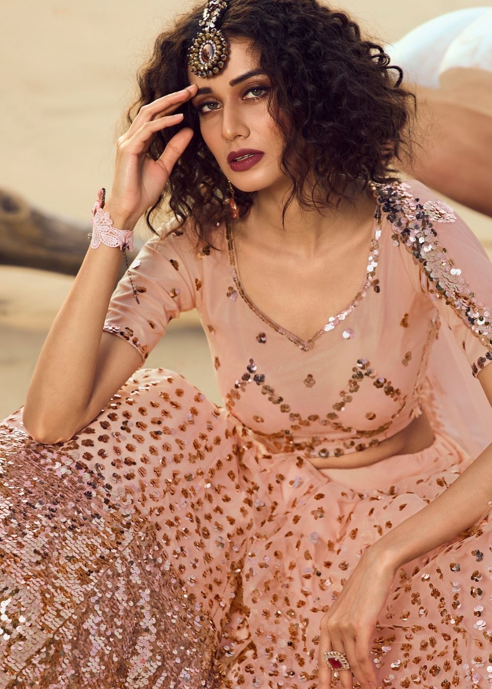 Peach Soft Net Designer Lehenga Choli with overall Sequins work | Ready To Wear - qivii