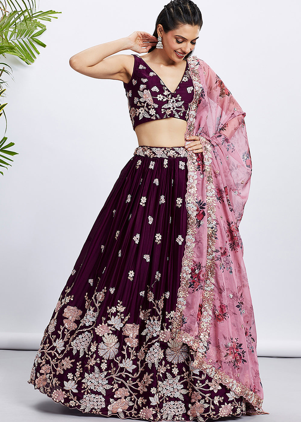 Raisin Purple Georgette Lehenga Choli with Sequins & Thread Embroidery work | Ready To Wear - qivii
