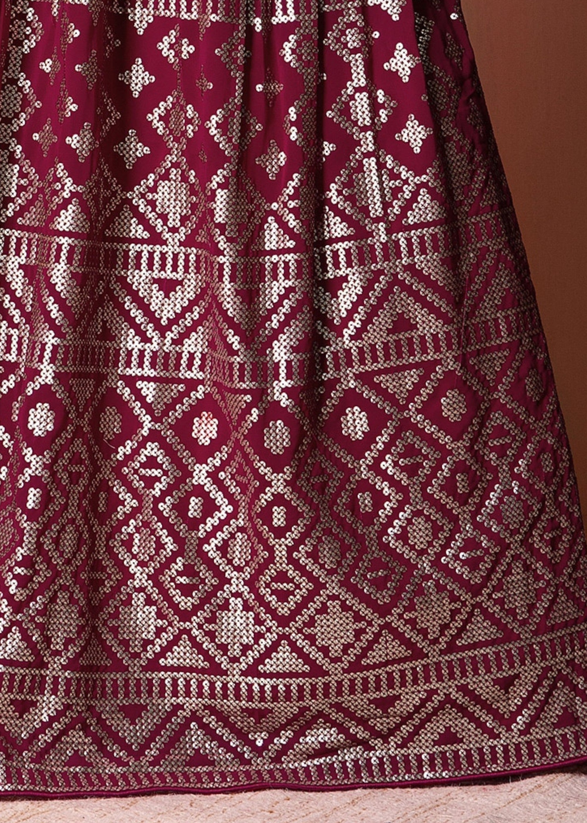 Ruby Pink Georgette Lehenga Choli With Sequins And Thread Embroidery Work | Ready To Wear - qivii