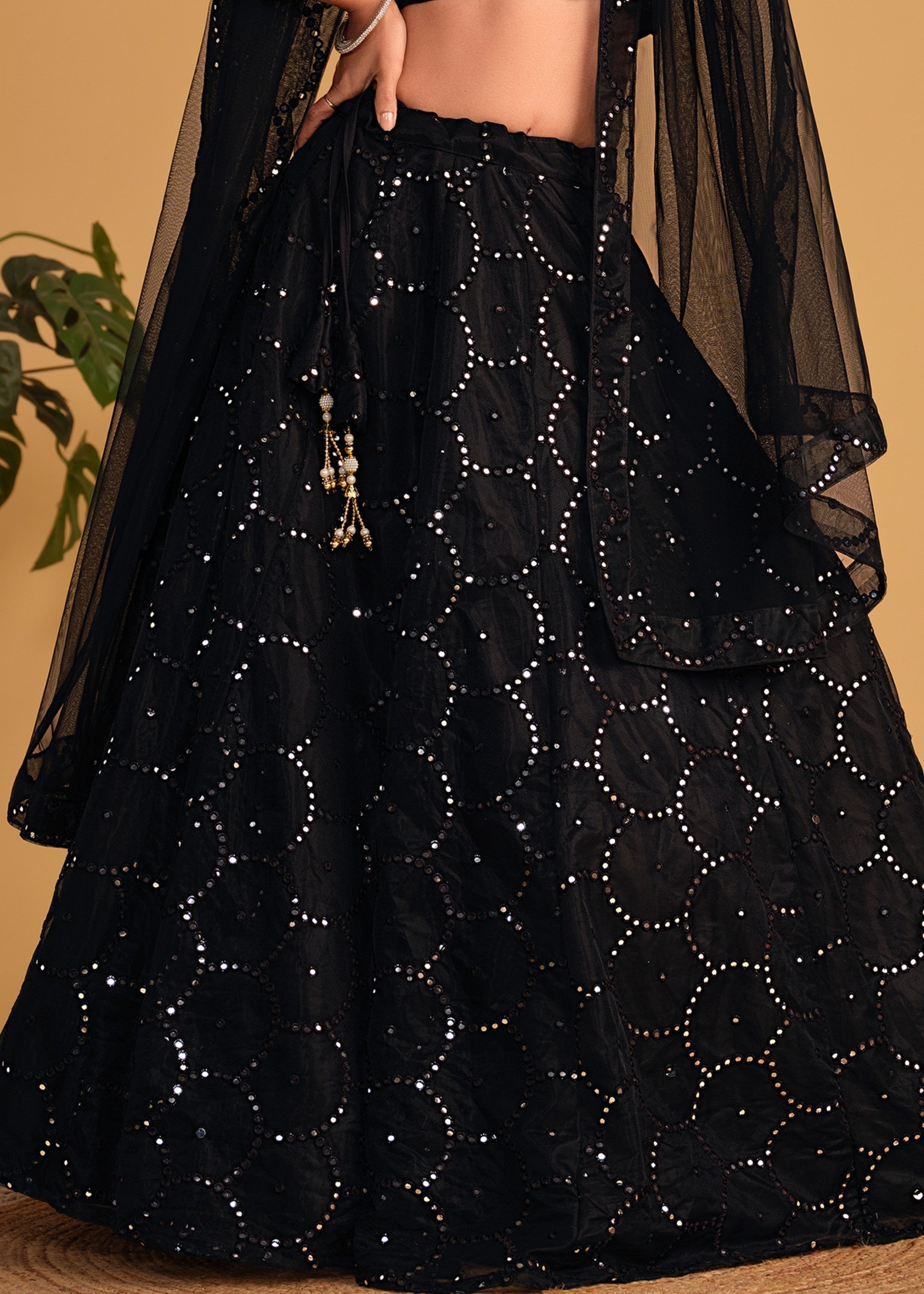 Sable Black Georgette Lehenga Choli With Sequins Zari Embroidered Work | Ready To Wear - qivii
