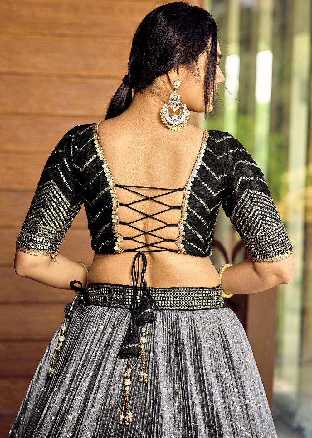 Shades Of Black Soft Net Lehenga Choli with Sequins & Thread Embroidery work | Ready To Wear - qivii