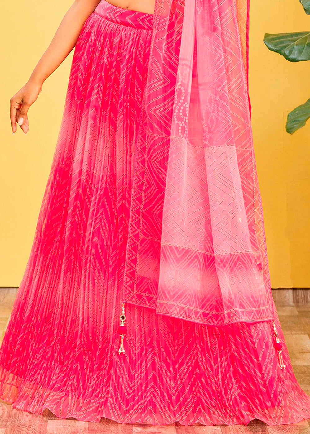 Shades Of Pink Digital Printed Organza Lehenga with Thread,Zari & Sequins Work | Ready To Wear - qivii