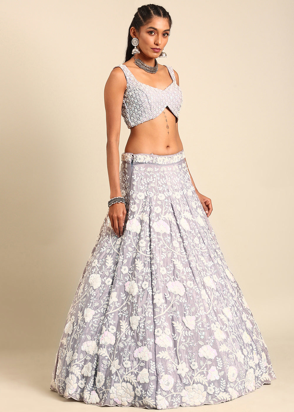 Silver Mauve Purple Georgette lehenga Choli with Sequins & Zarkan Embroidery | Ready To Wear - qivii