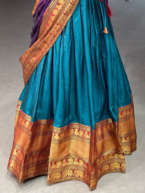 Narayan Pet Cotton Zari Weaving Work Lehenga Choli In Teal Color