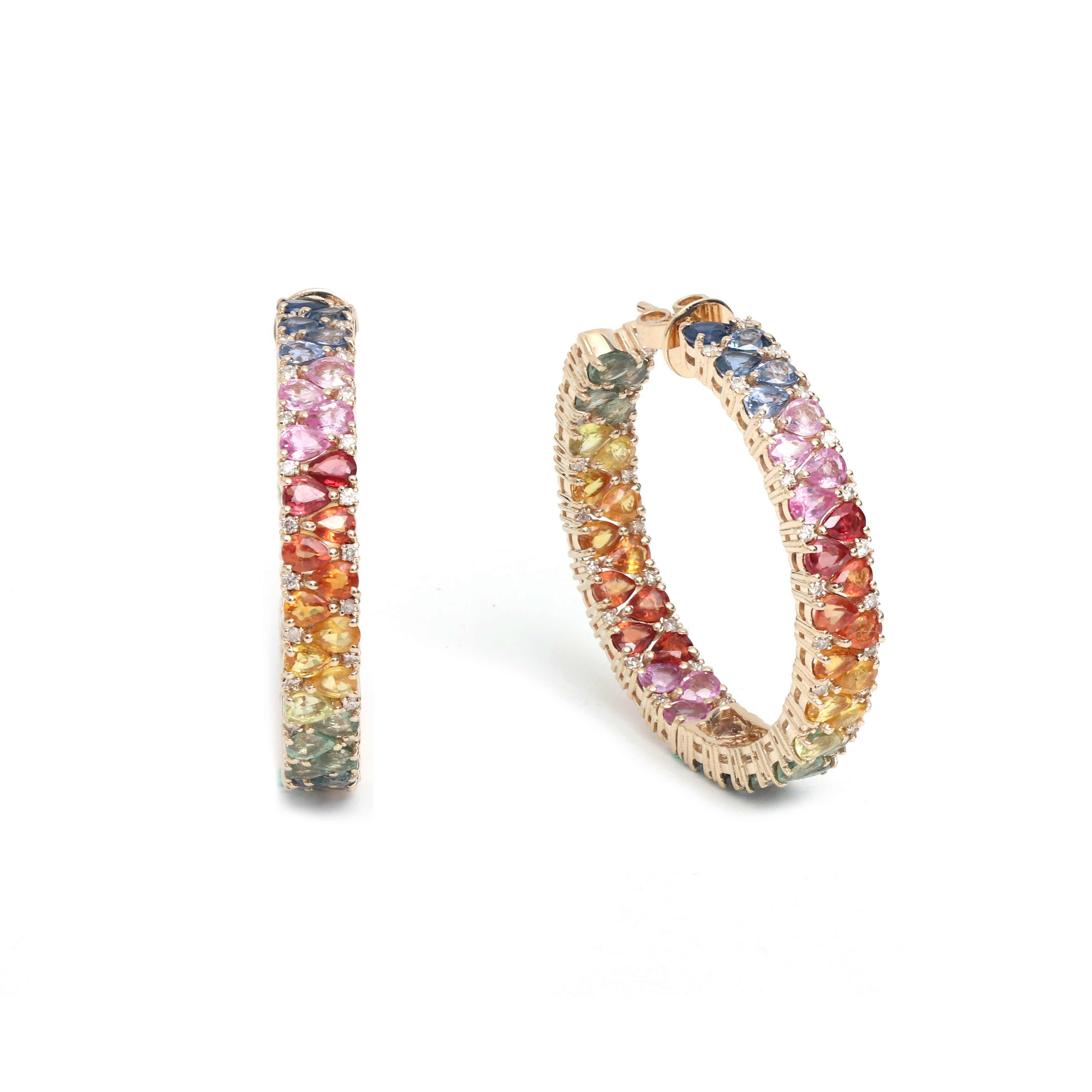 Rainbow Sapphire Pear and Diamond Earrings - qivii