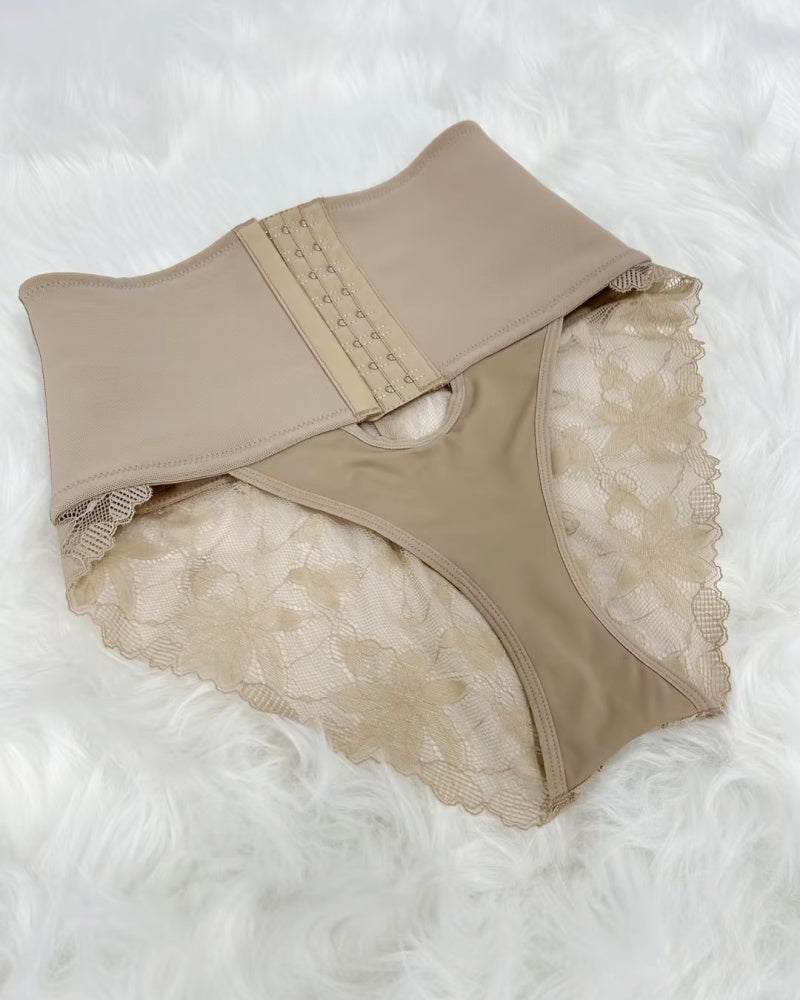 Shapshe® Front-opening Shapewear with Lace Trimmed Tummy Control Panty  - By Qivii