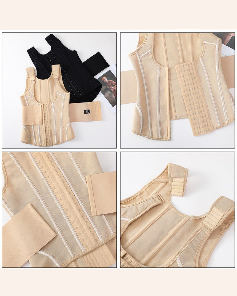 Steel Boned Mesh Waist Trainer Vest Breathable Abdominal Sculpting Belt Corset  - By Qivii