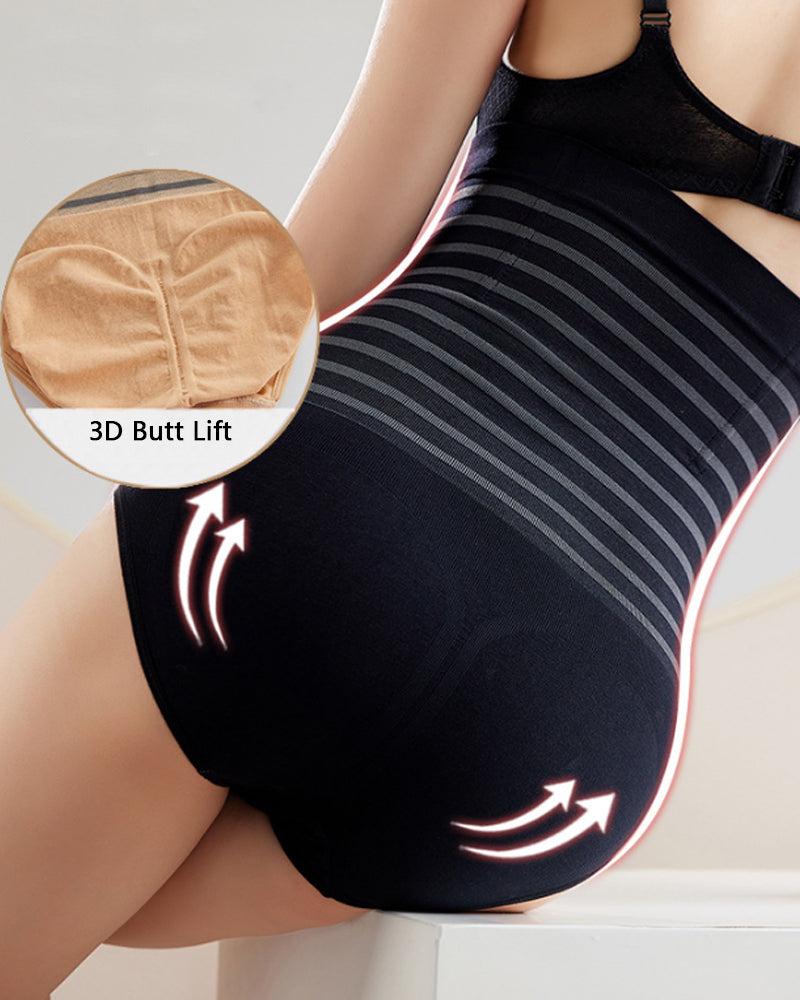 Women's High Waisted Striped Belly Bump Shapewear Panties Butt Lifter Briefs  - By Qivii