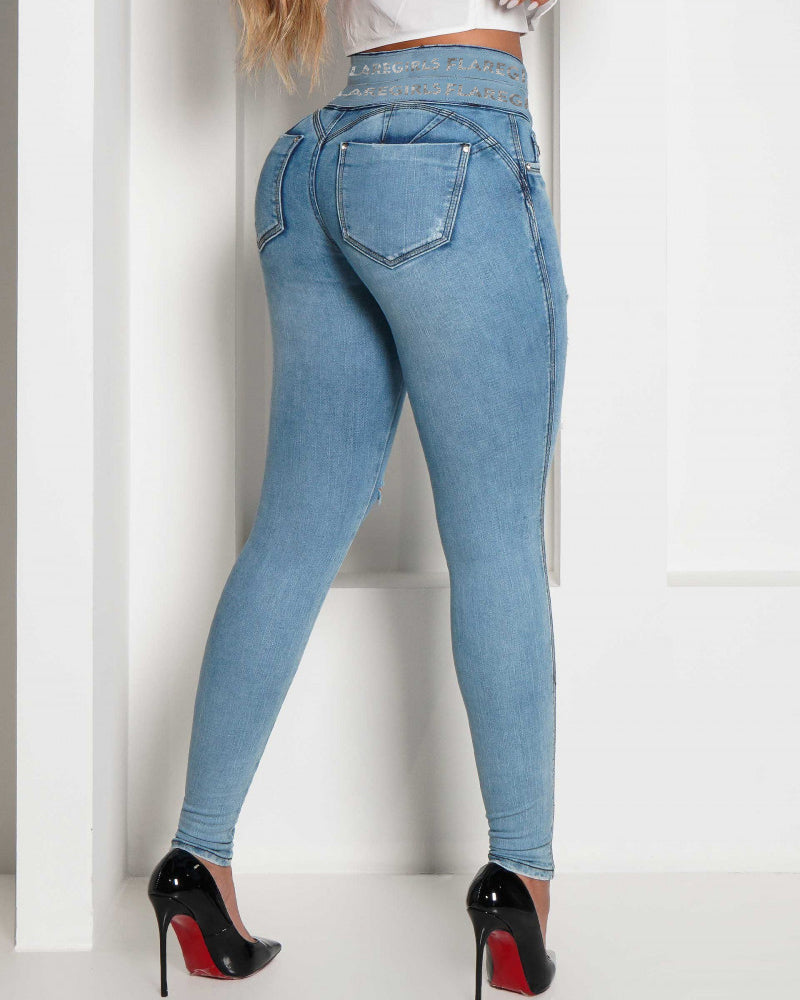 Shapshe® High-Waisted Butt-Lifting Tummy Skinny Ripped Jeans  - By Qivii