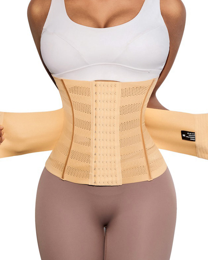 Hollow Breathable Double Belt Waist Trainer Tummy Control Slimming Sports Corset  - By Qivii