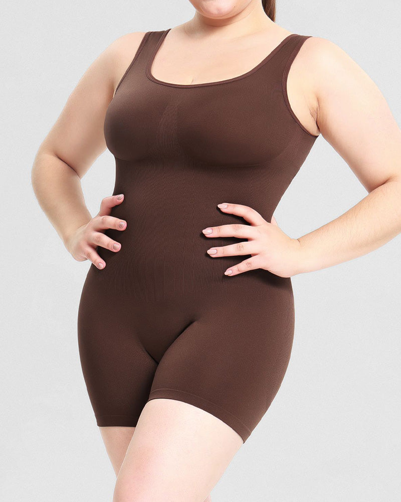 Women's Tummy Control Mid-Thigh Seamless Outerwear Bodusuit Shapewear  - By Qivii