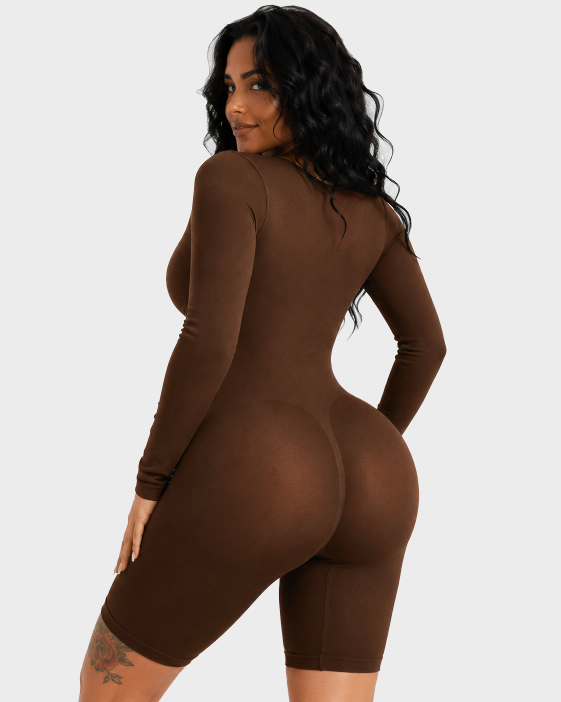 Seamless Mid-level Compression Tummy Control Long Sleeve Bodysuit  - By Qivii