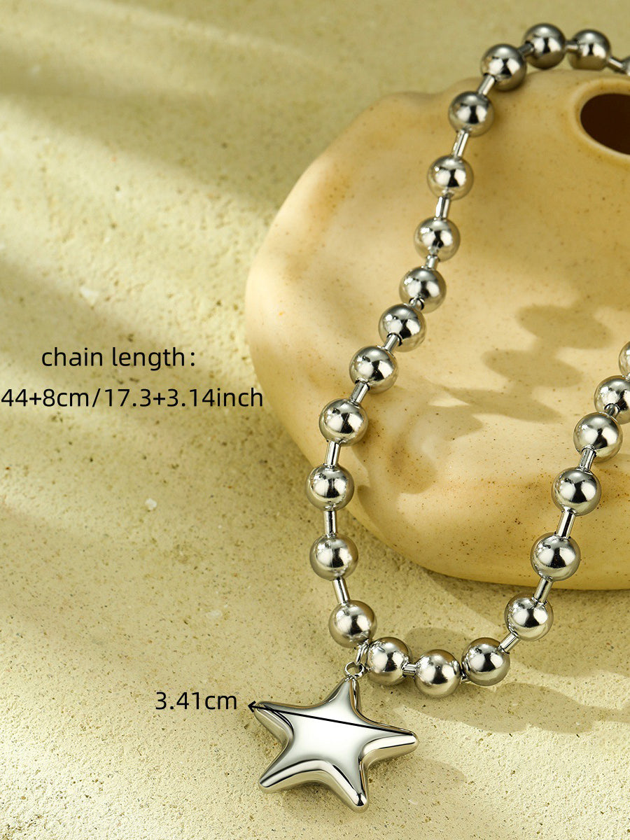 Fashion Beaded Heart Shape 18k Contrast Color Stainless Steel Necklace  - By Qivii