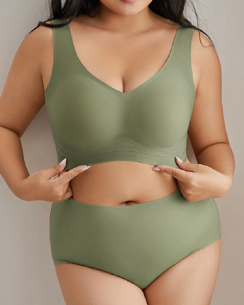 Women's Wirefree Underwear Set Seamless Ultra Comfort Daily Bras With High Waist Panties  - By Qivii