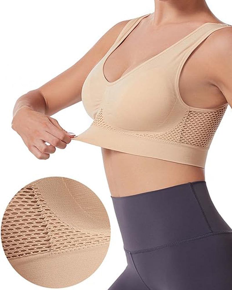 Women's Hollow Out Anti-Sagging High Support Sports Bra Breathable Yoga Top Bras  - By Qivii