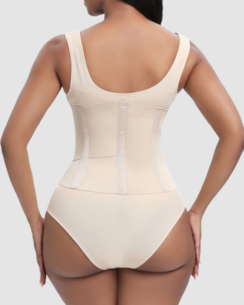 Women Low Back Tummy Control Thong Bodysuit Shapewear with Reinforced belt  - By Qivii