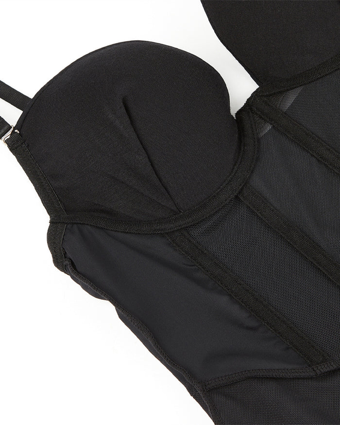 Sexy Mesh Shapewear Corset Backless Thong Bodysuit With Built-in Bra  - By Qivii