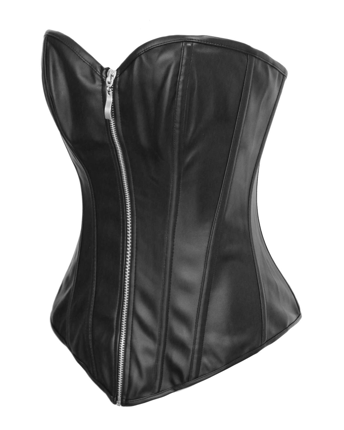 Womens Faux Leather Zipper Front Bustier Corset Top  - By Qivii
