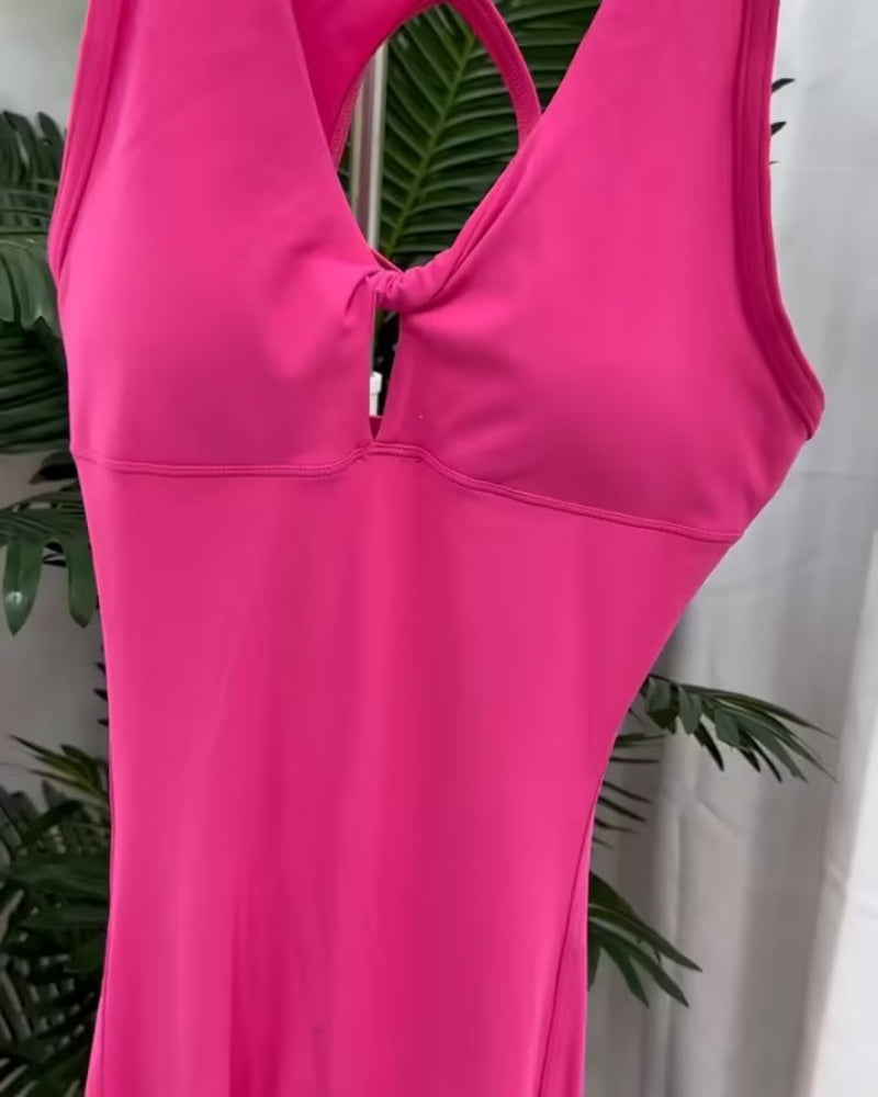 Women's Beautiful Back Sleeveless Elastic Tights Jumpsuit  - By Qivii