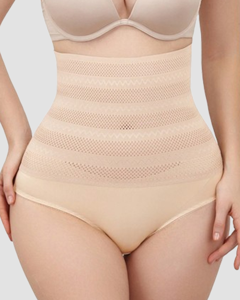 Women's High Waisted Chevron Print Shapewear Panty Tummy Control Mesh Briefs  - By Qivii