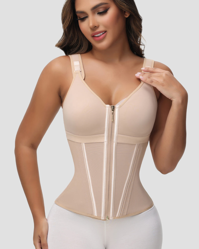 Women's Leopard Print Vest Tummy Control Waist Trainer With Bra  - By Qivii