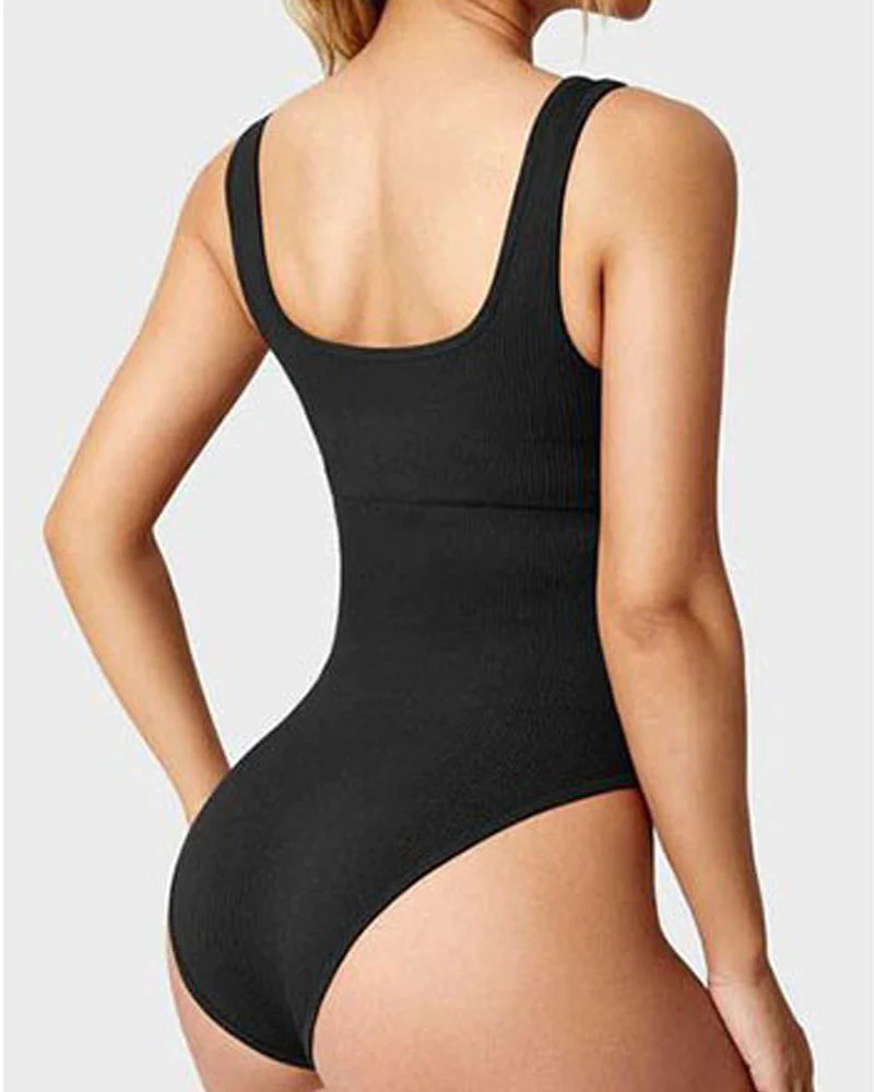 Women's Shapewear Bodysuits Sexy Ribbed Sleeveless Square Neck Tank Tops  - By Qivii