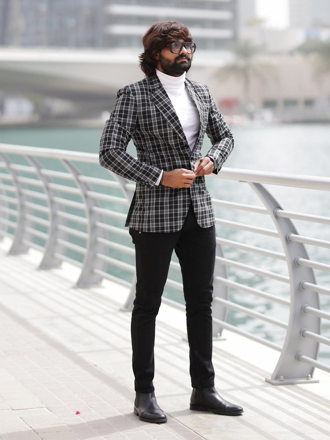 Fabulous Black And White Color Men's Single Breasted Blazer