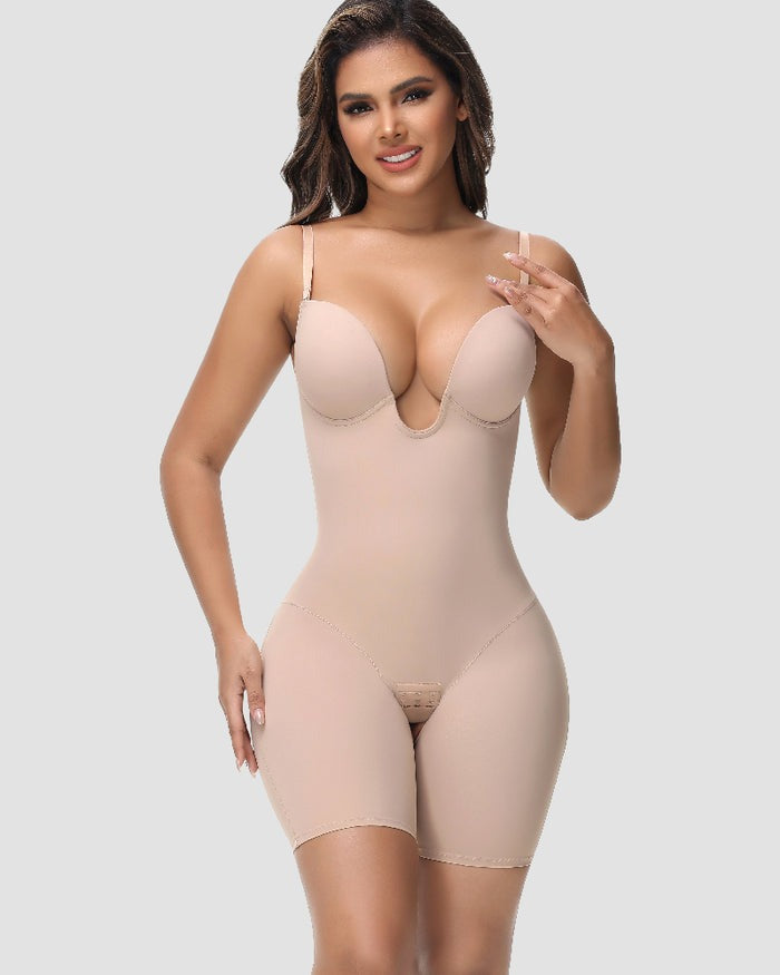 Shapshe® Women's U Plunge Strapless Tummy Control Bodysuit Low Back Built In Bra Shapewear  - By Qivii