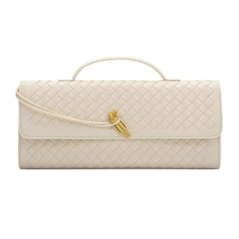 Women's Celestial Baguette Clutch - Kiss-Lock Woven Minaudière with Chain Strap