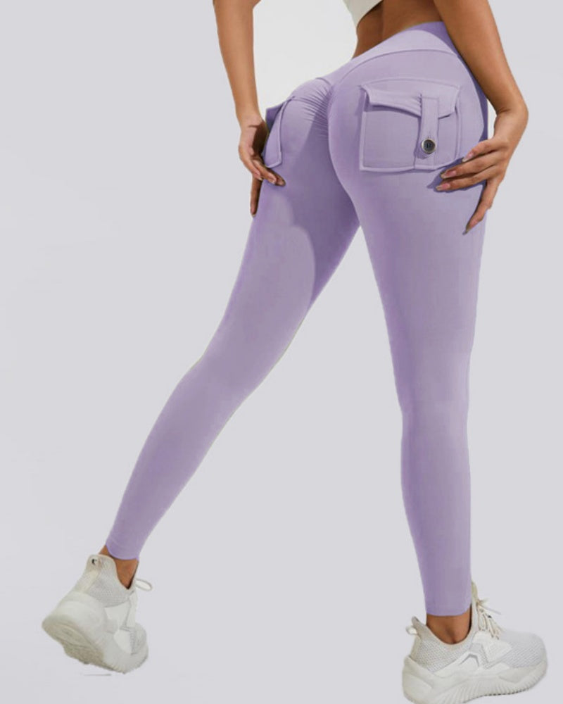 Peach Hip Fitness Leggings with Cargo Pockets  - By Qivii