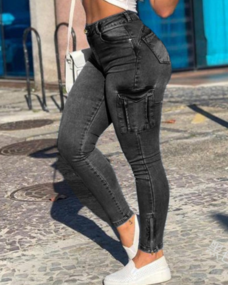 Sexy Old Fashionable Mutil-pocket Cargo Skinny Jeans  - By Qivii