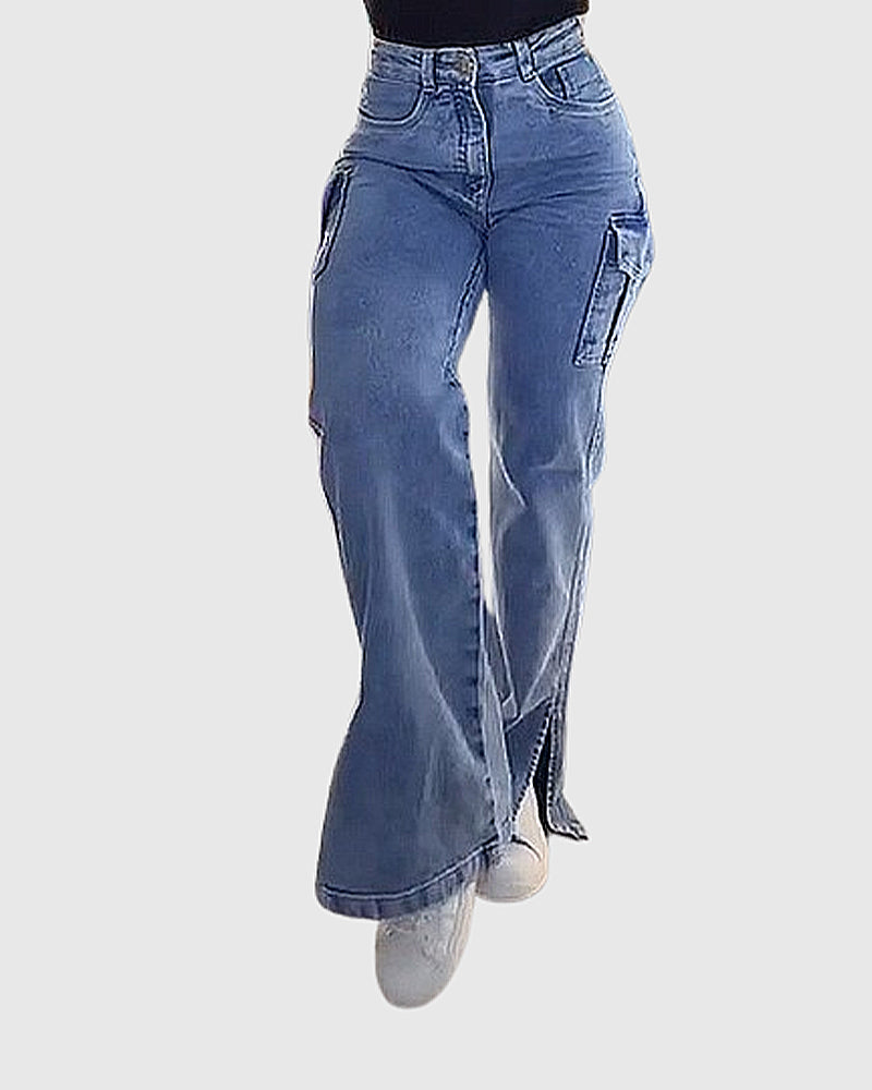 Shapshe® Women's Zipper Cargo Jeans with Side Slits  - By Qivii