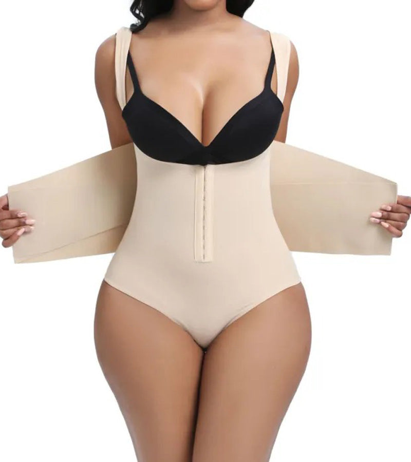 Women Low Back Tummy Control Thong Bodysuit Shapewear with Reinforced belt  - By Qivii