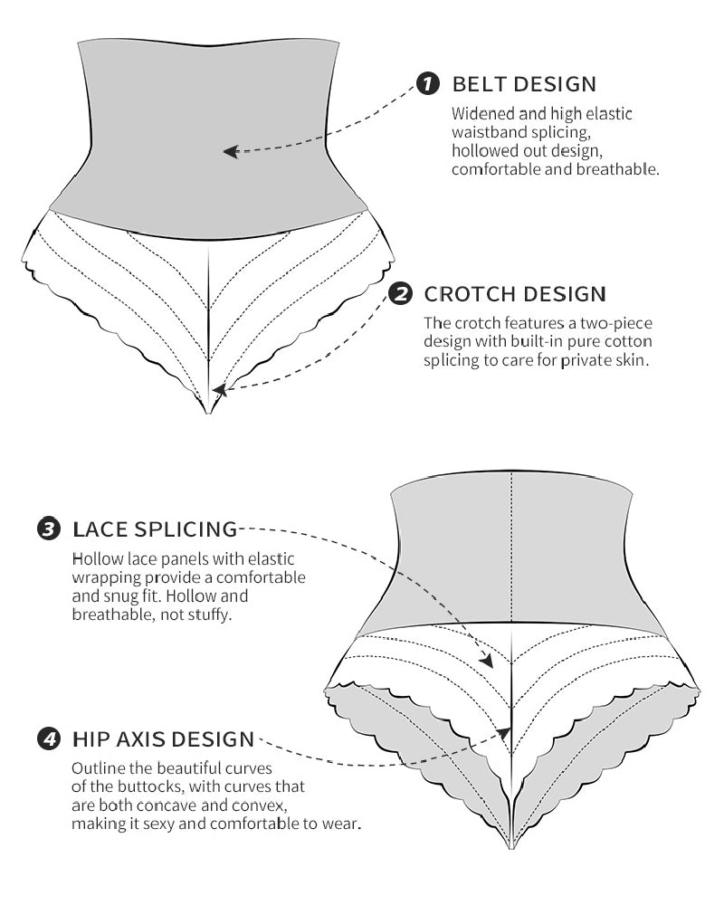Splicing Lace Hollow High Waist Shapewear Panty Butt Lifter Slimming Thong  - By Qivii