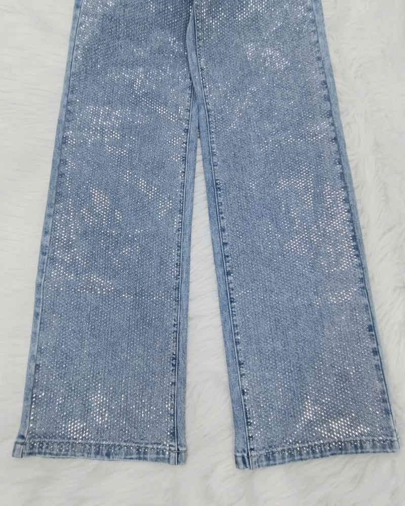 Shapshe® Women's Fashion Versatile Wide Leg Jeans with Rhinestone  - By Qivii