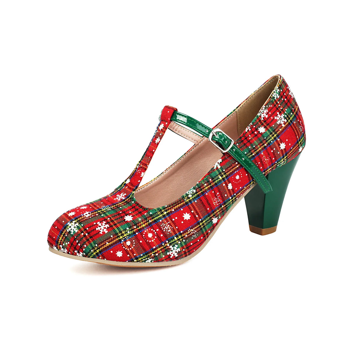 Felicity women's festive Mary Jane Christmas heels by Hudson Ridge, featuring colorful holiday-themed design and stylish heel.