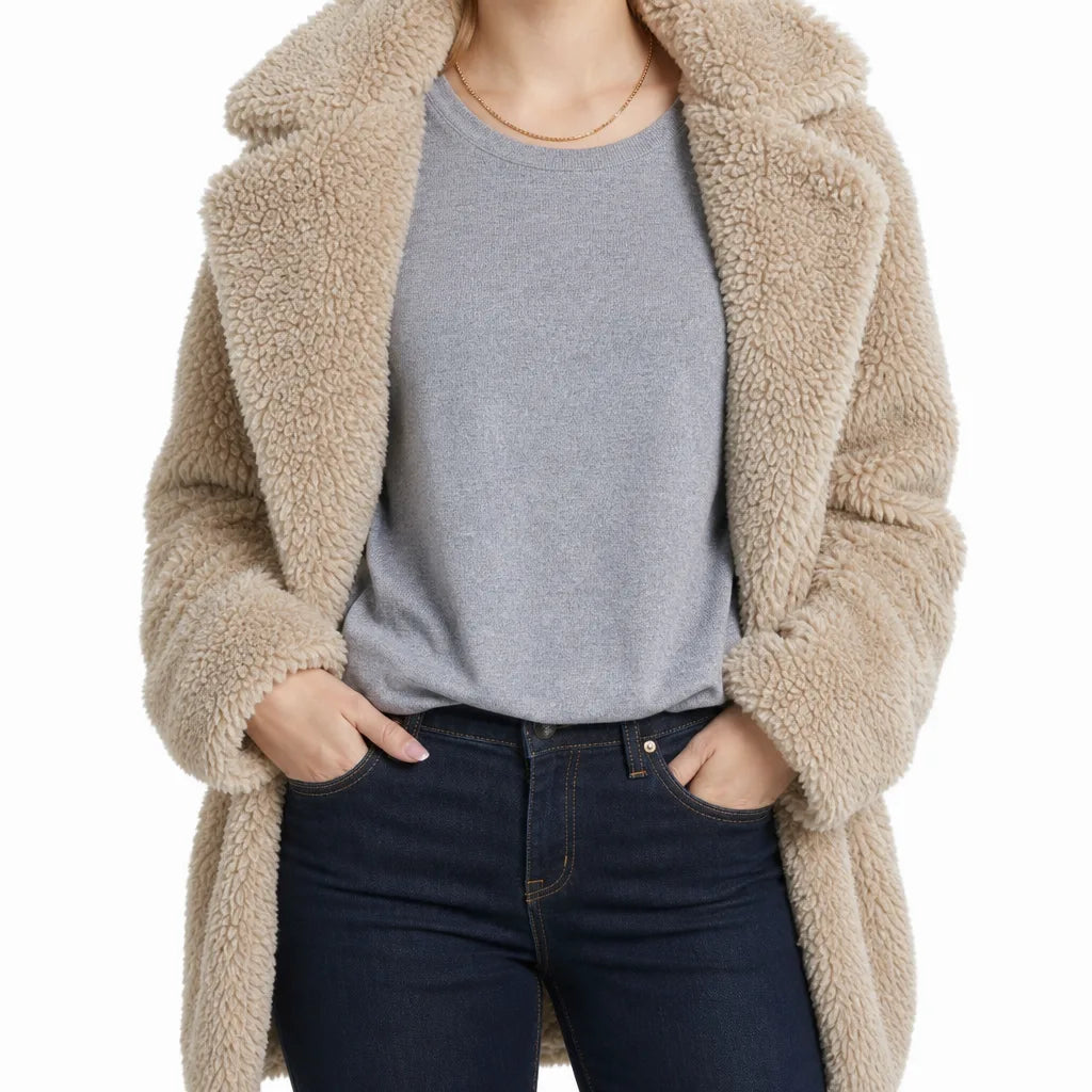Fenna | Womens Plush Longline Teddy Coat for Fall