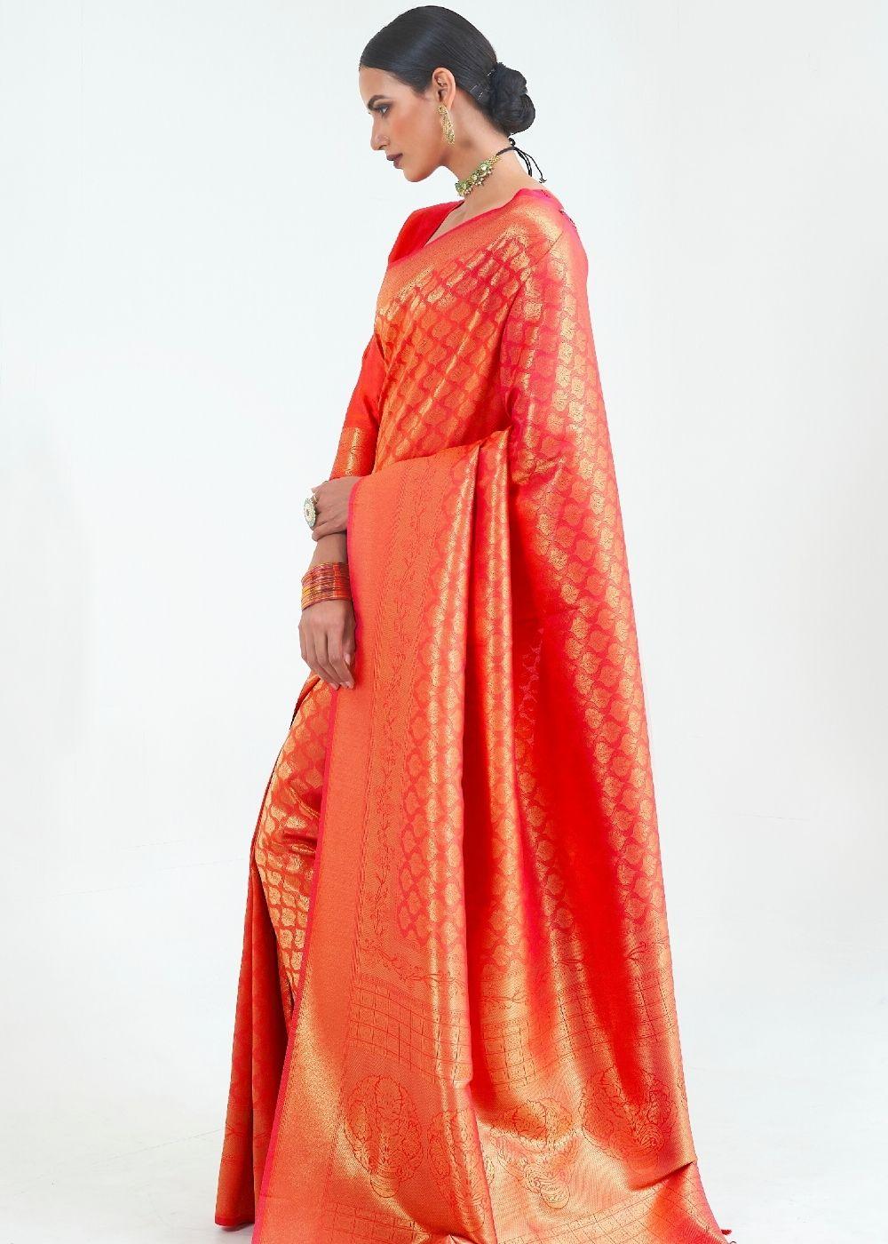 Ferrari Red Woven Kanjivaram Silk Saree : Limited Edition | Stitched Blouse - qivii