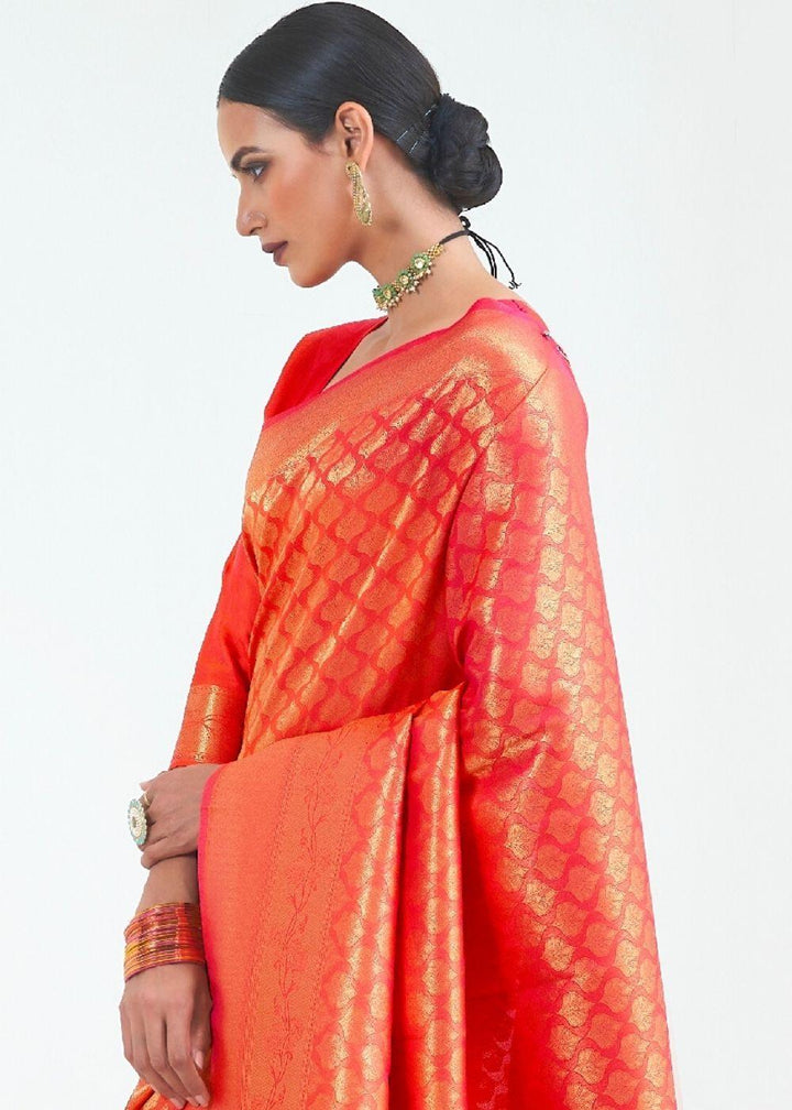 Ferrari Red Woven Kanjivaram Silk Saree : Limited Edition | Stitched Blouse - qivii