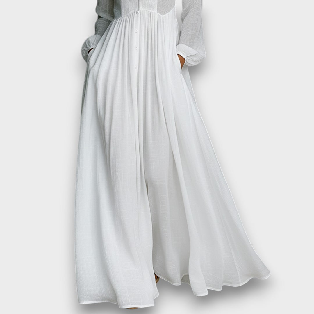 Serena - Maxi Jurk met Vloeiende Voorknopen  - By Qivii