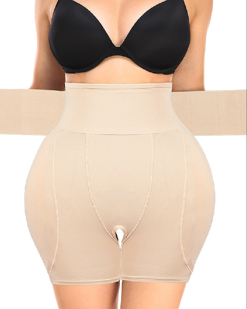 High Waist 9-row Adjustable Buckle Belt Shapewear Shorts With Sponge Pads  - By Qivii