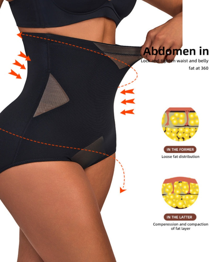 High Waist Compression Mesh Patchwork Tummy Control Panties  - By Qivii