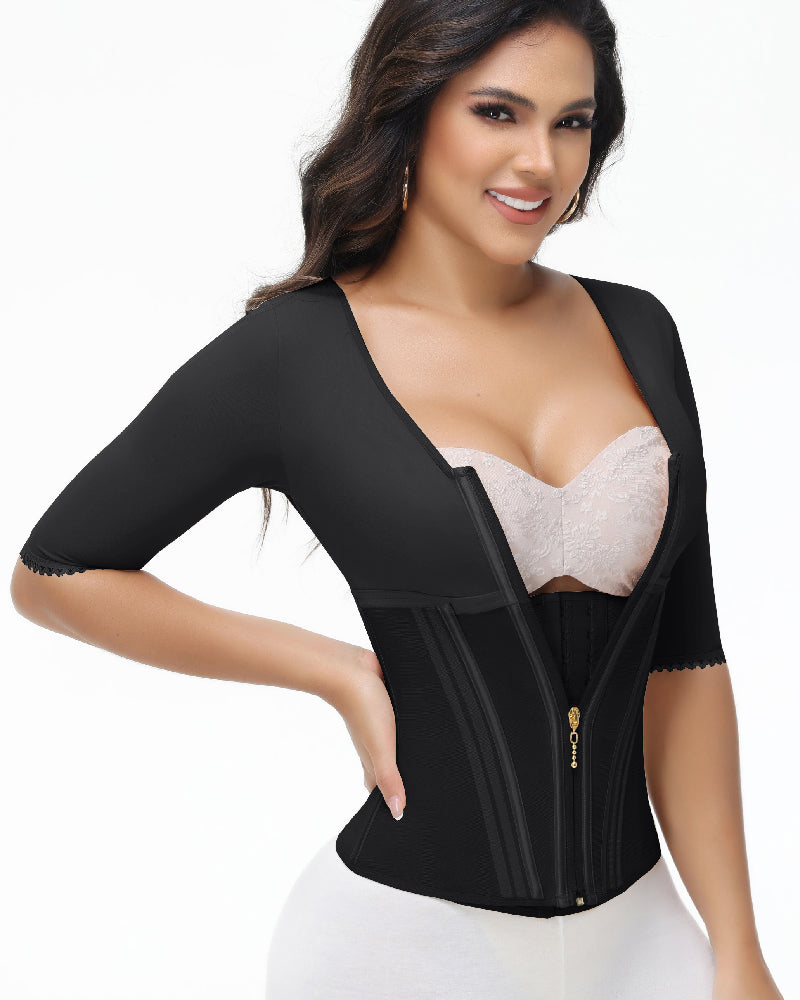 Shapshe® Fajas Colombianas High Compression Half Sleeves V Neck Waist Trainer