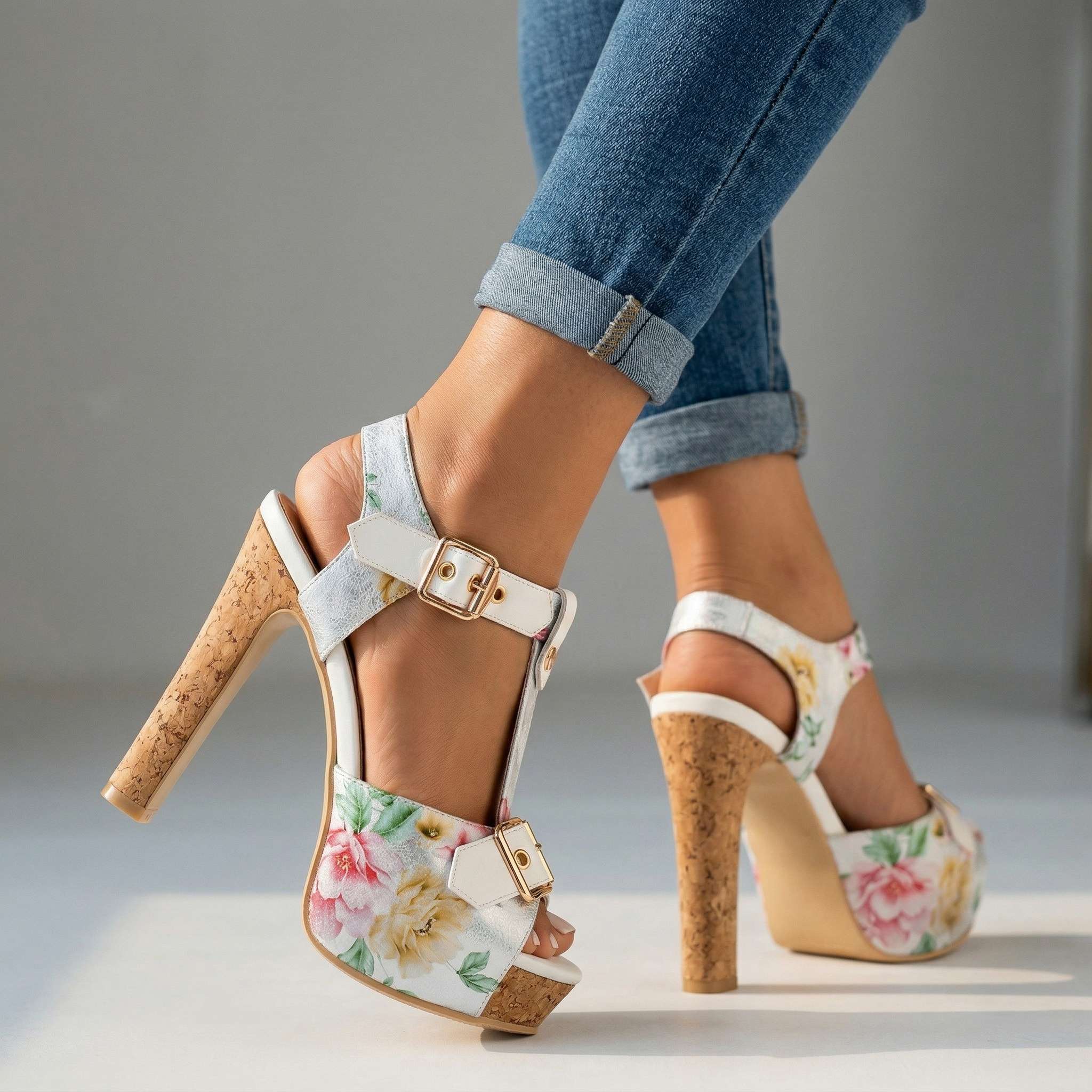 Alexis Open Toe Buckle Heels